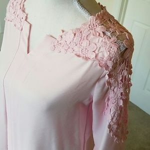 NWOT Pink chiffon and lace blouse